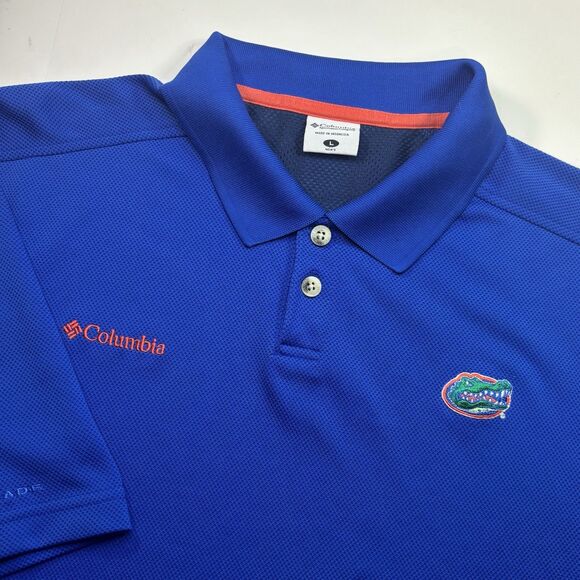 Florida Gators Columbia Golf Polo Shirt Ommi Shade Men's Large Blue Orange Mesh - Picture 1 of 9